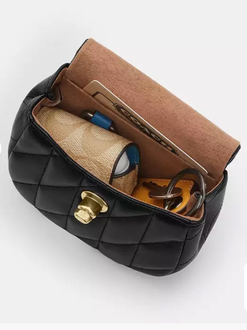 NWT Coach Turnlock Card Case (Black/Gold) Nappa Leather - Quilted - Picture 3 of 4